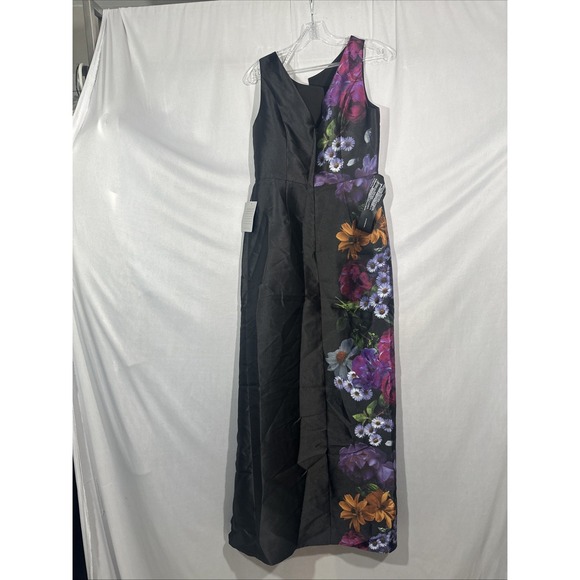 NEW $338 Kay‎ Unger [ SZ 6 ] Helene Peony Bouquet Column Gown Black Raven S2052 - Picture 12 of 14